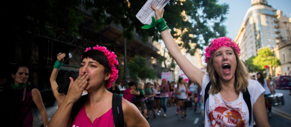 Thousands of women marched to the Argentinian Congress, in Buenos Aires at the International Womens Strike on 8 March 2018. (Photo by Matias Jovet/NurPhoto via Getty Images)